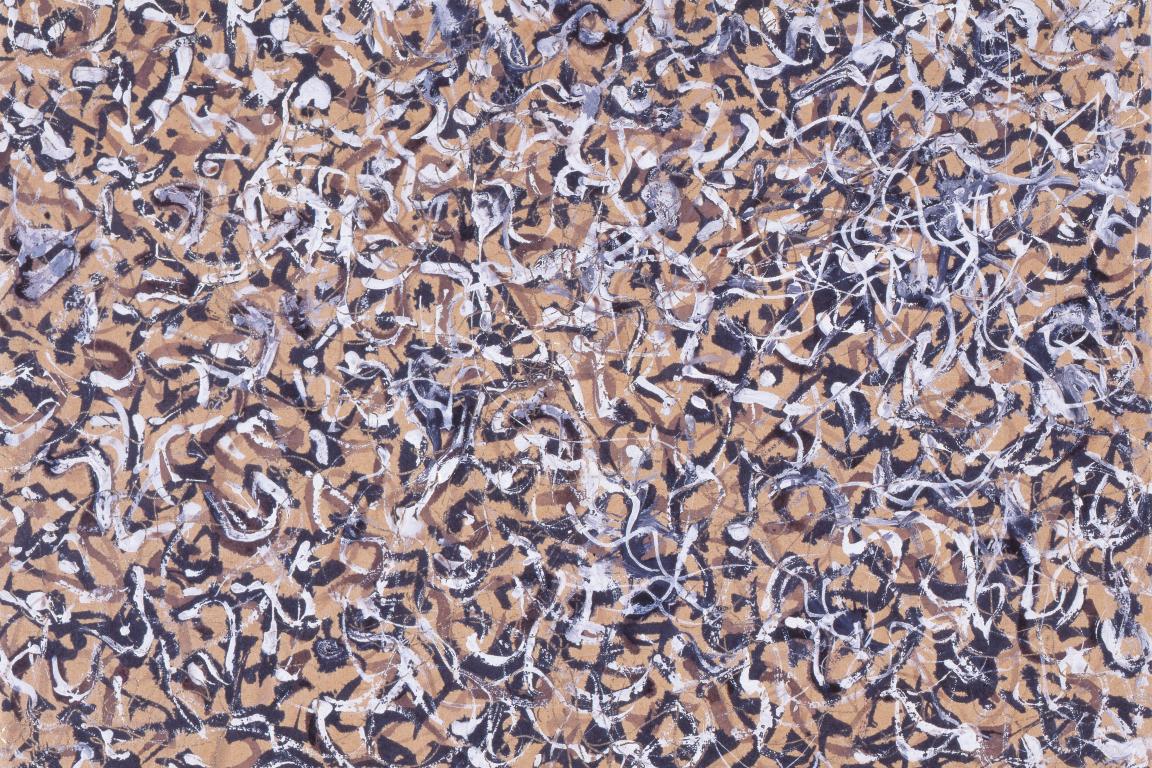 Marc Tobey, Composition à l’or, 1960, encre, gouache, peinture à l’or sur papier maculature jauni, 17,2 x 24,4 cm. Photographe : Luc Chessex, Lausanne