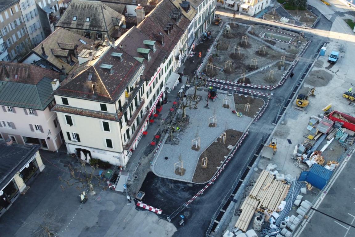 Image de l'avancée du chantier de la place du Marché (avril 2026)