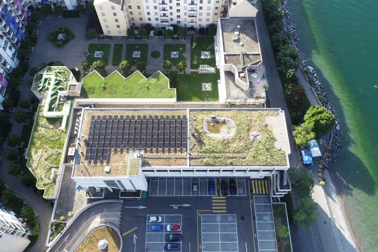 Centrale photovoltaïque et végétalisation de la toiture d’une école à Vevey