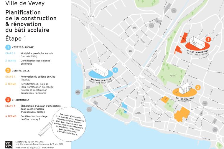 Vevey carte rénovation et construction bâti scolaire